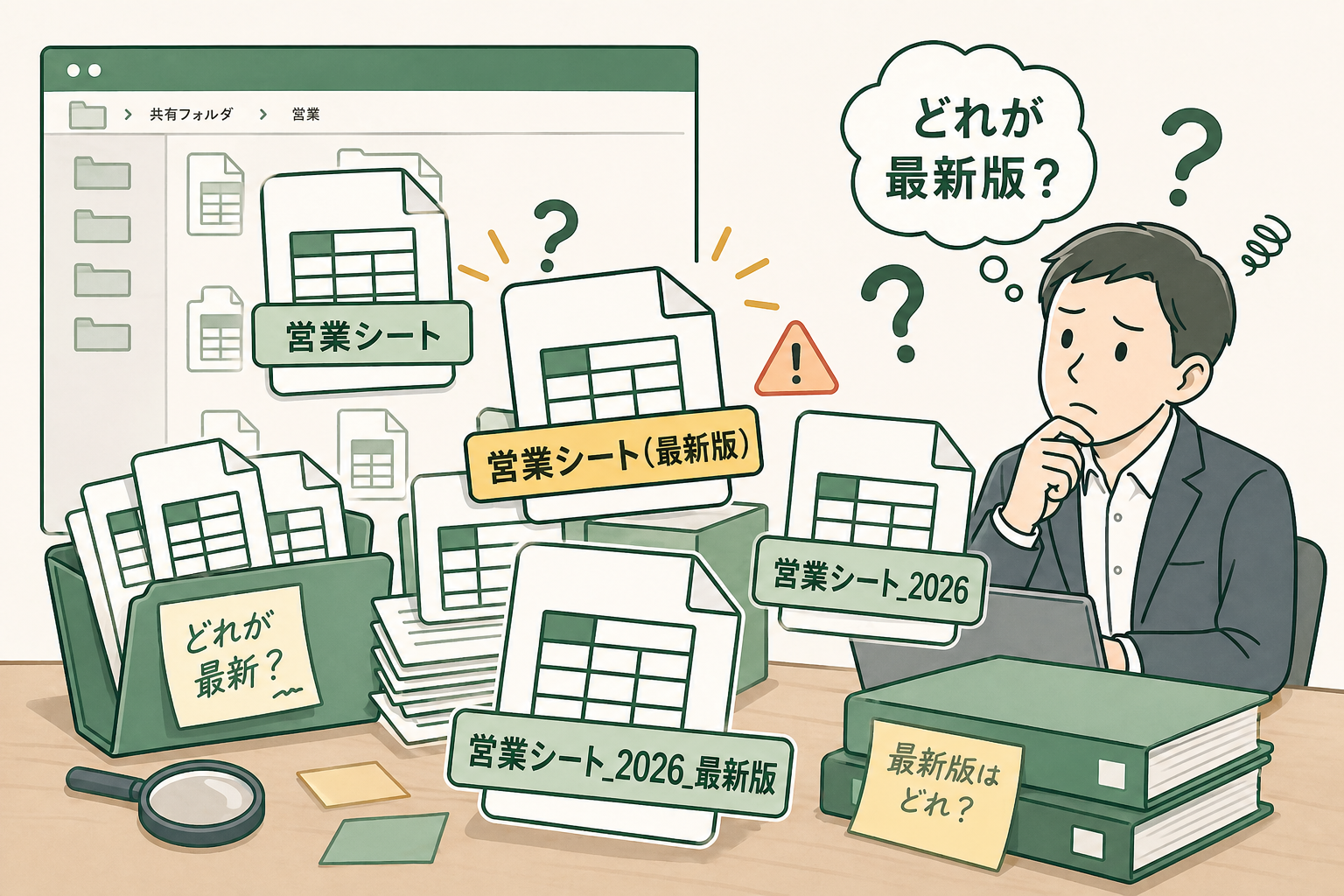 似た名前の営業シートが増えて最新版が分からなくなる様子